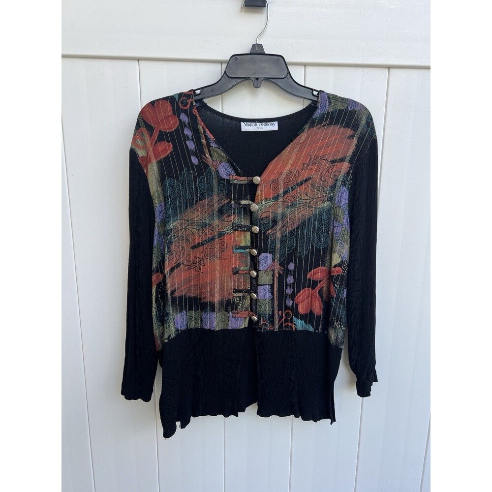 Vtg Sharon Anthony Women’s Petite Cardigan Crinkle 3/4 Sleeve Floral PL *